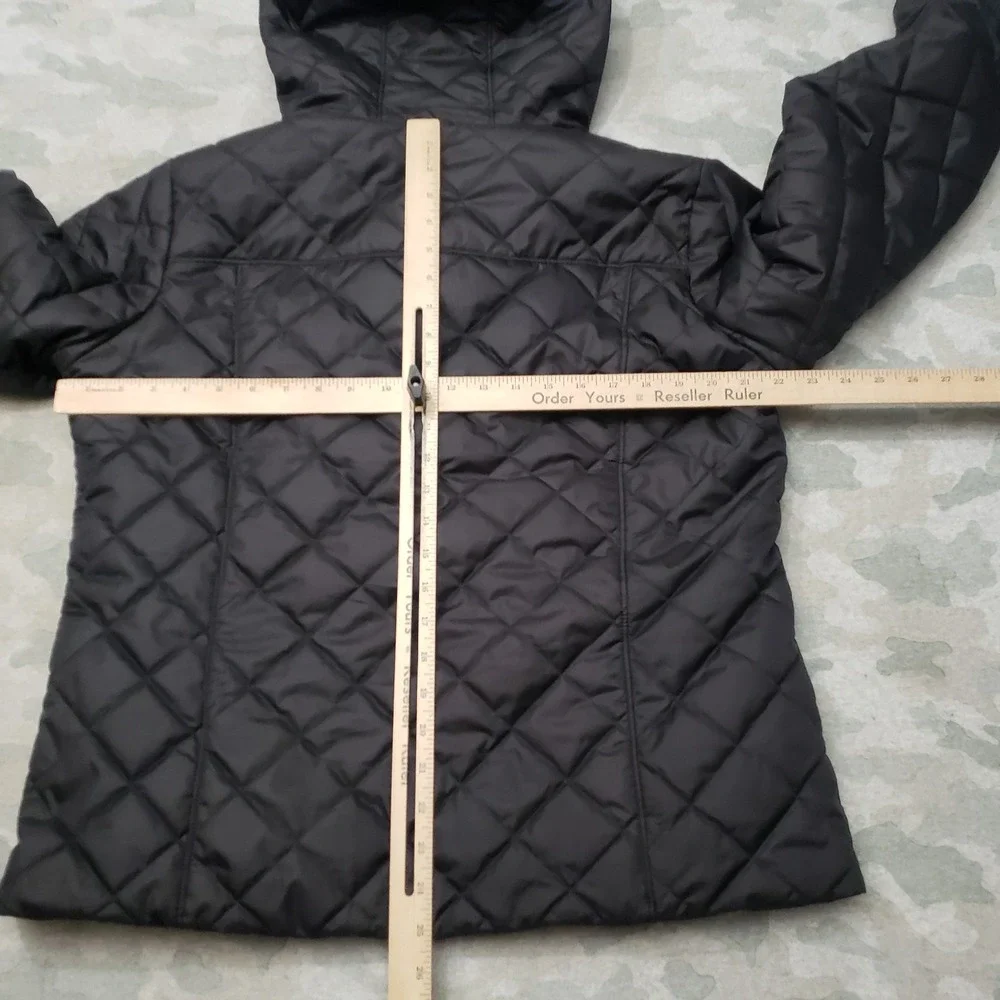 Columbia Jacket Womens XL Black Full Zip Hooded Diamond Quilted Fleece Lined - Picture 9 of 11